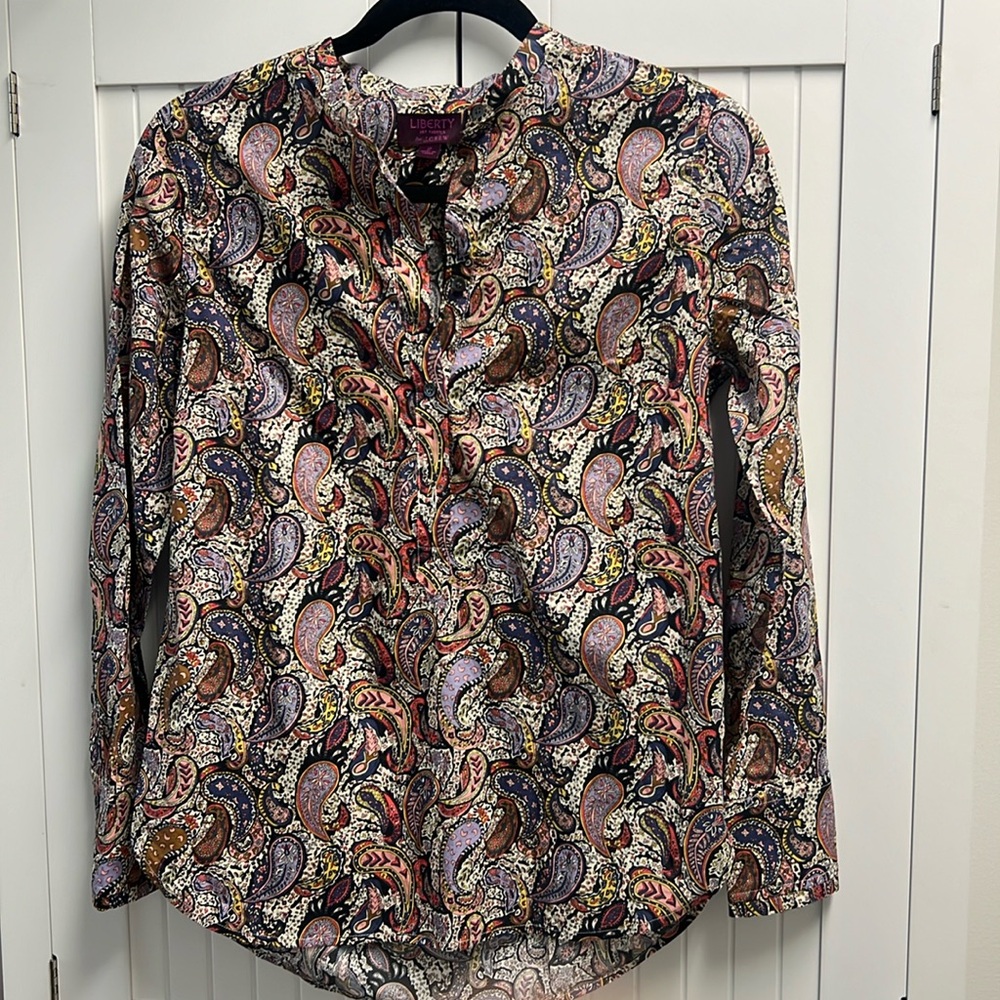 JCrew, Liberty Fabrics F8165 Eastern Voyage Paisley 1/2 Button-up Shirt, Size 2